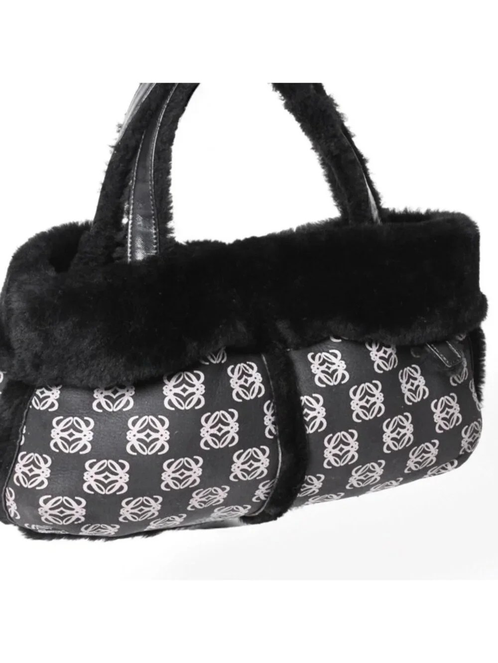 Loewe Handbag Anagram Black Shearling Leather Silver